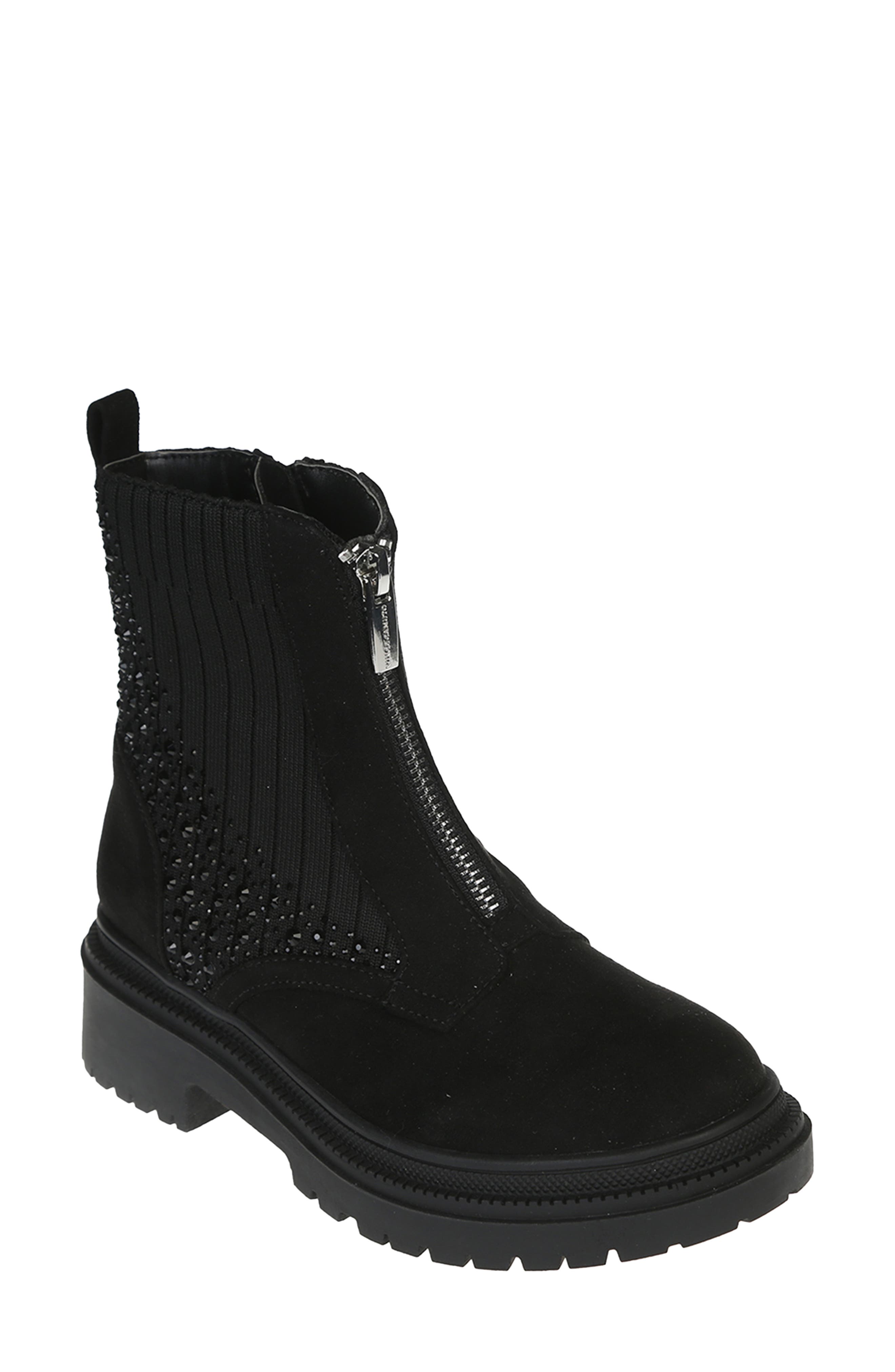 Crystal Embellished Zip Combat Boot, Main, color, BLACK