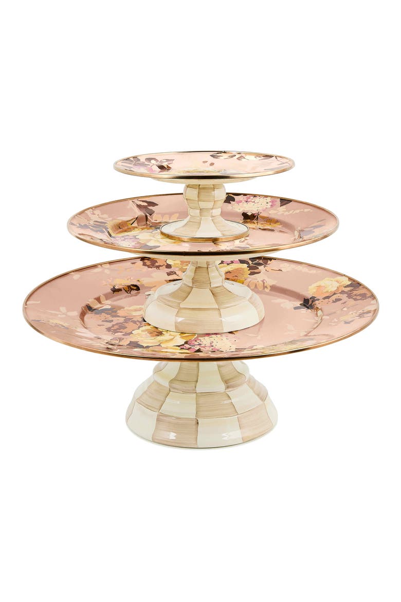 Wild Rose Slate Large Pedestal Platter, Alternate, color, MAUVE