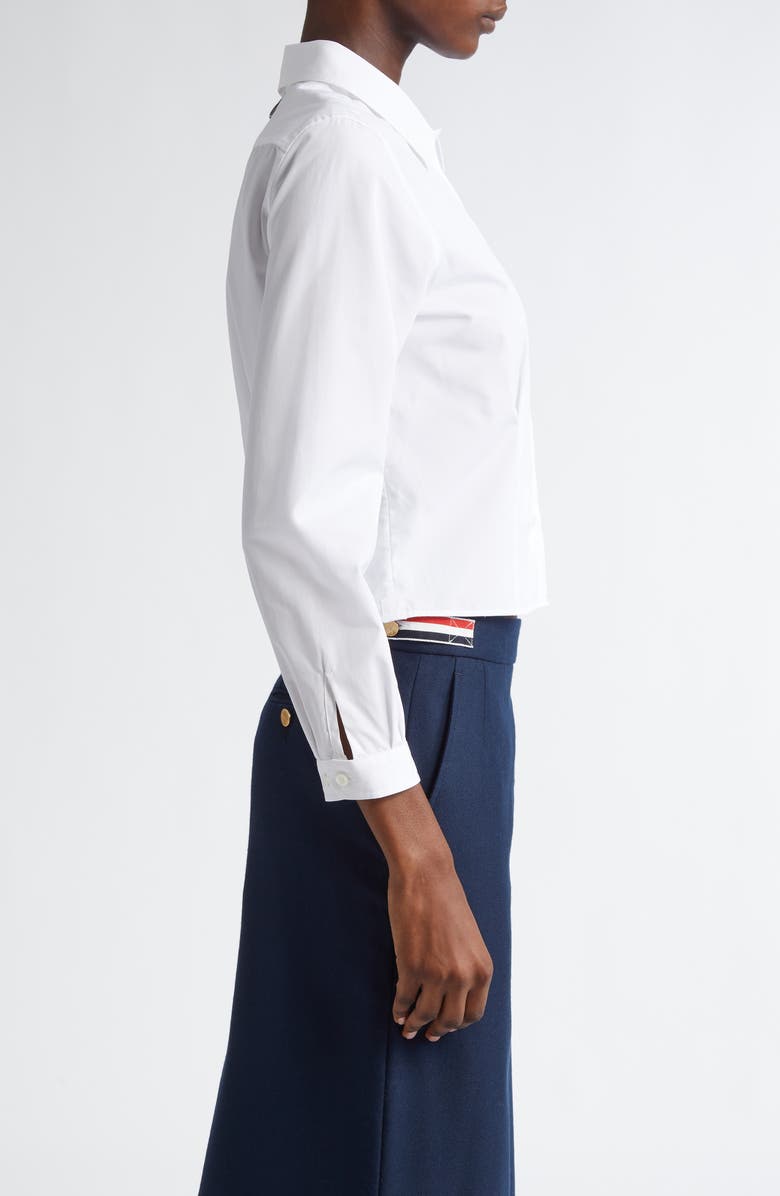 Thom Browne Crop Cotton Button-Up Shirt, Alternate, color, White
