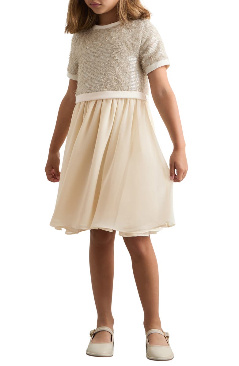 Reiss Kids' Bee Sequin Bodice Party Dress, Alternate, color, Champagne