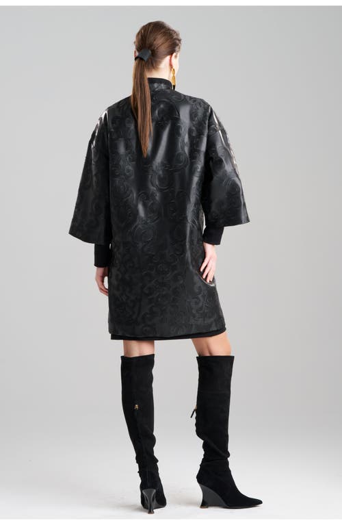 NATORI NATORI LETICIA EMBROIDERED FAUX LEATHER COAT