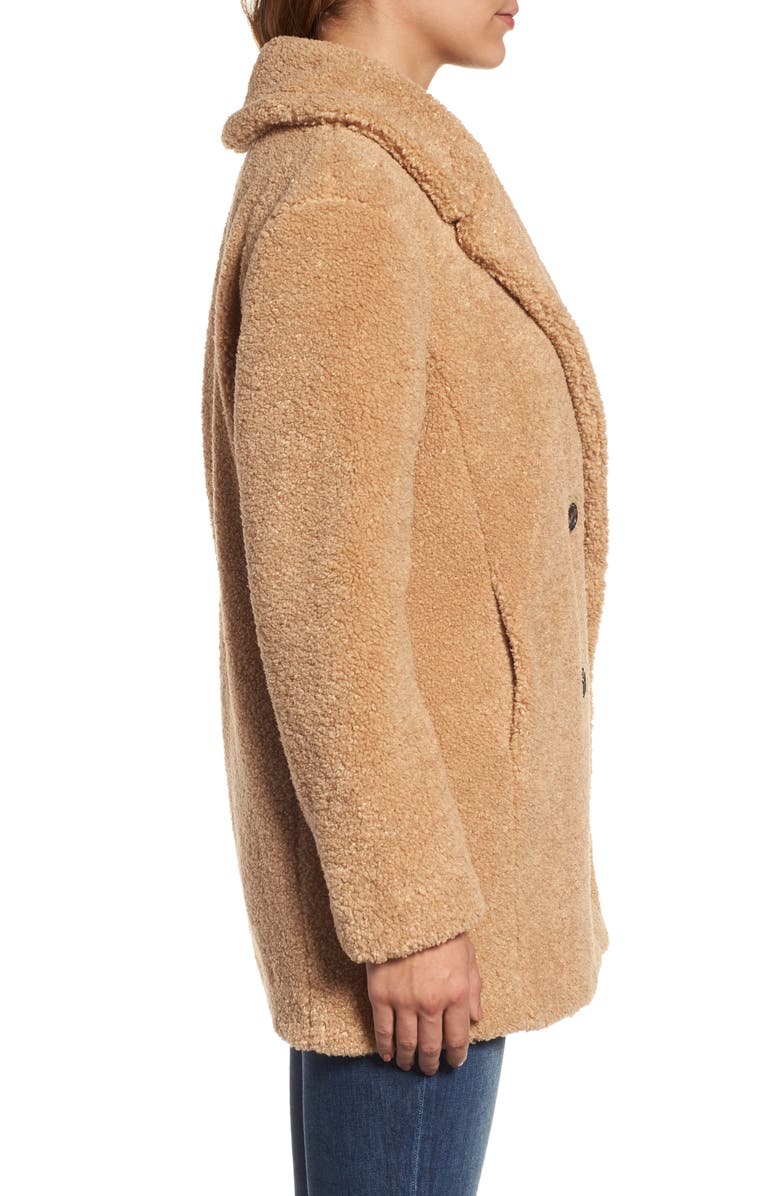 Kensie Teddy Bear Notch Collar Faux Fur Coat, Alternate, color, 