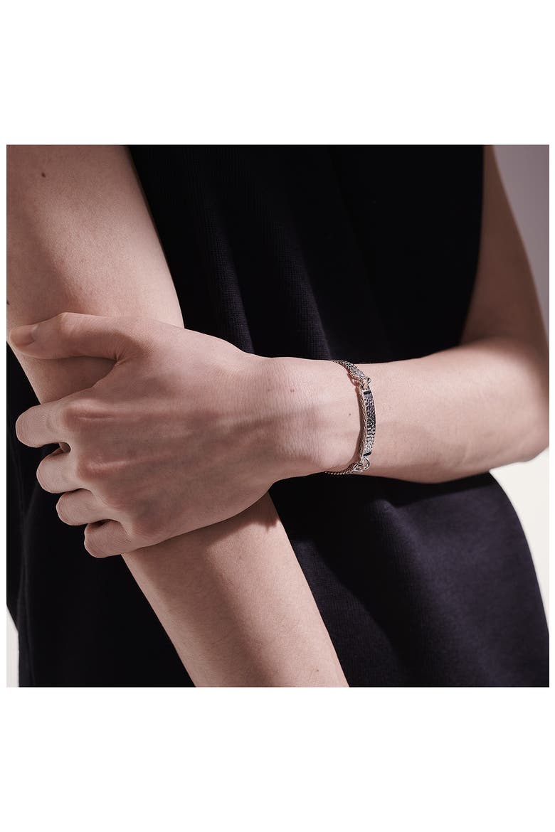 Classic Chain Hammered ID Bracelet, Alternate, color, BLACK/ SILVER