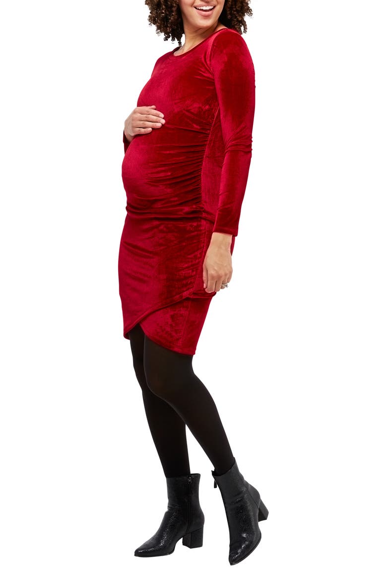 Clio Long Sleeve Maternity Dress, Main, color, RUBY VELVET