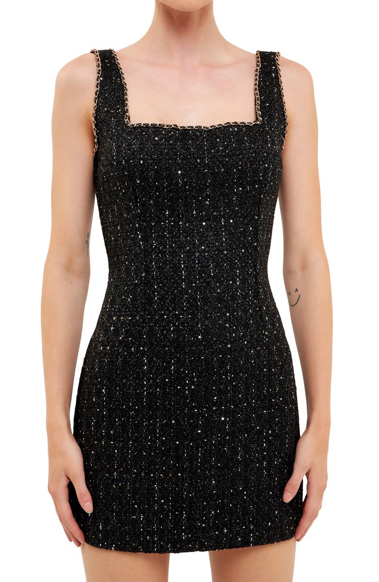 Endless Rose Chain Trim Tweed Minidress, Alternate, color, 