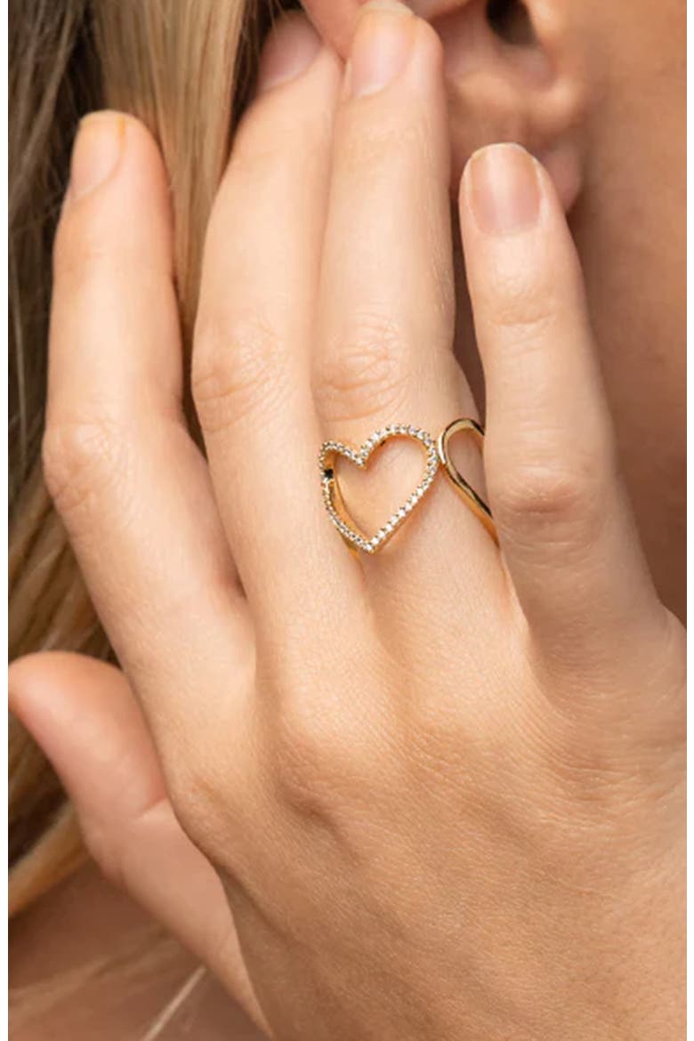 14k Gold Plated Mae Triple Heart Ring Dainty Romantic Trendy, Alternate, color, Gold