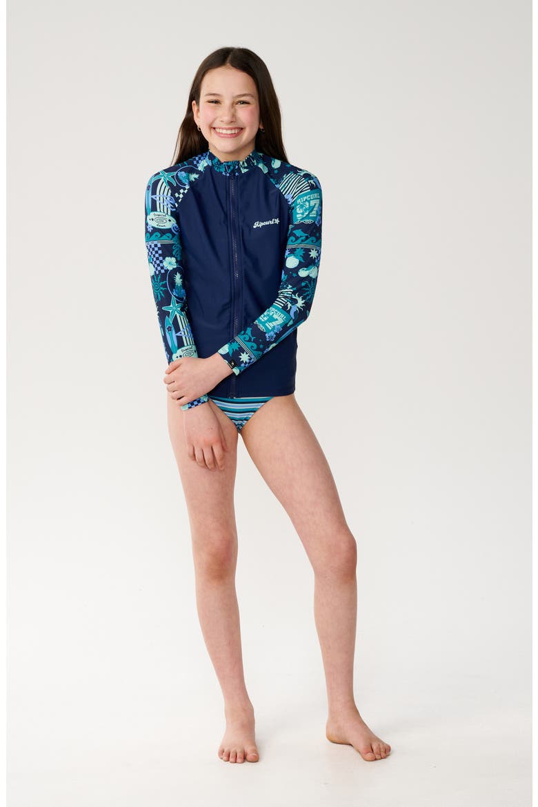Kids' Costa Del Sol Long Sleeve Front Zip Rashguard, Alternate, color, OCEAN