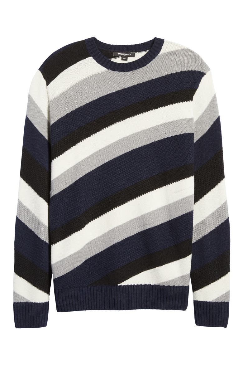 Diagonal Stripe Crewneck Sweater, Alternate, color, BLACK/ WHITE