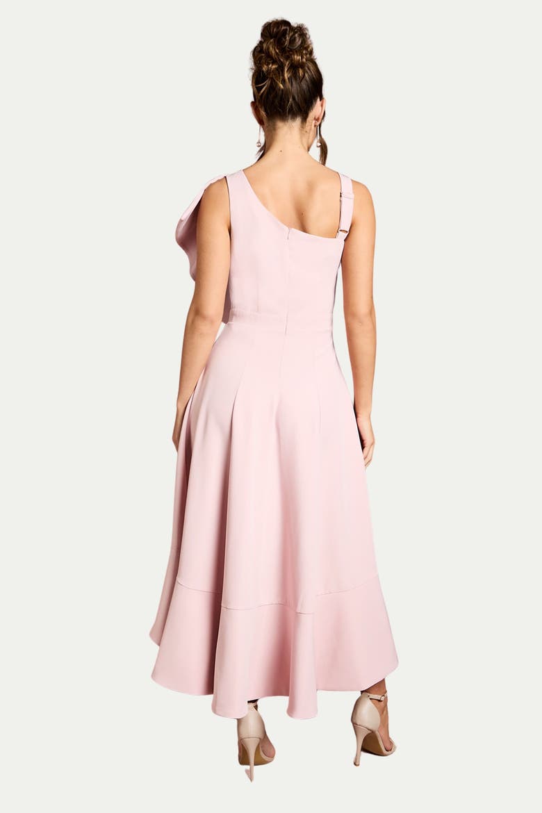 One Shoulder Crepe Ruffle Midi Dress, Alternate, color, Blush