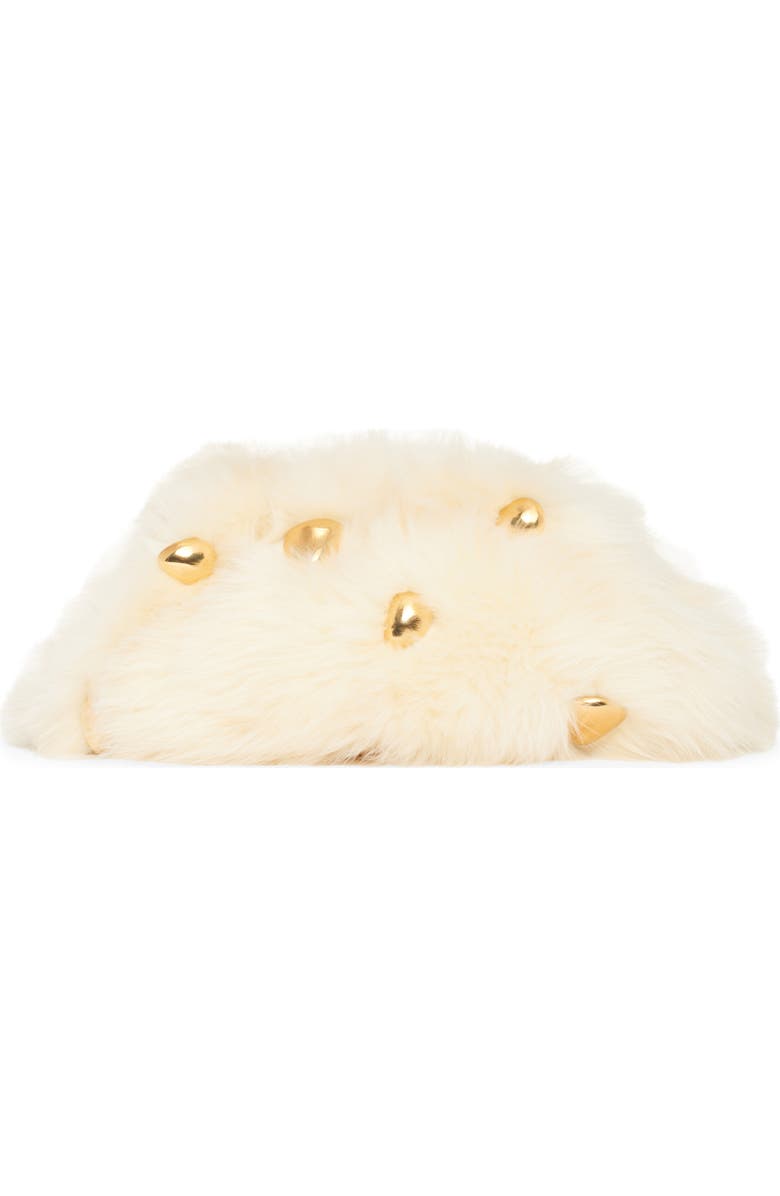 Bottega Veneta The Pouch Stud Embellished Genuine Shearling Clutch, Main, color, Camomile-M Brass