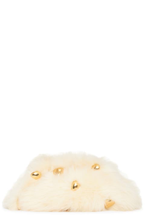 The Pouch Stud Embellished Genuine Shearling Clutch