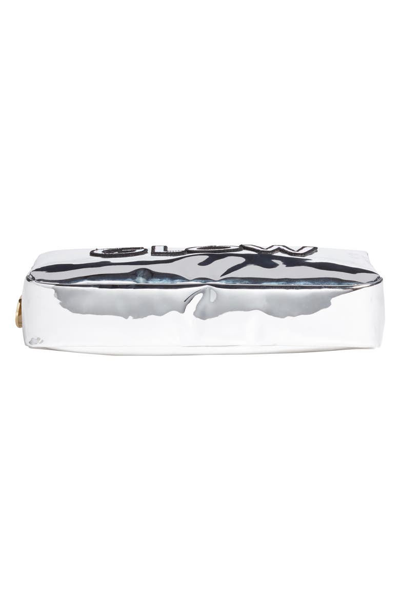 Glow Small Silver Patent Cosmetics Bag, Alternate, color, SILVER