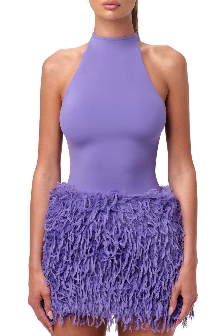 Faux Feather Miniskirt, Alternate, color, LAVENDER