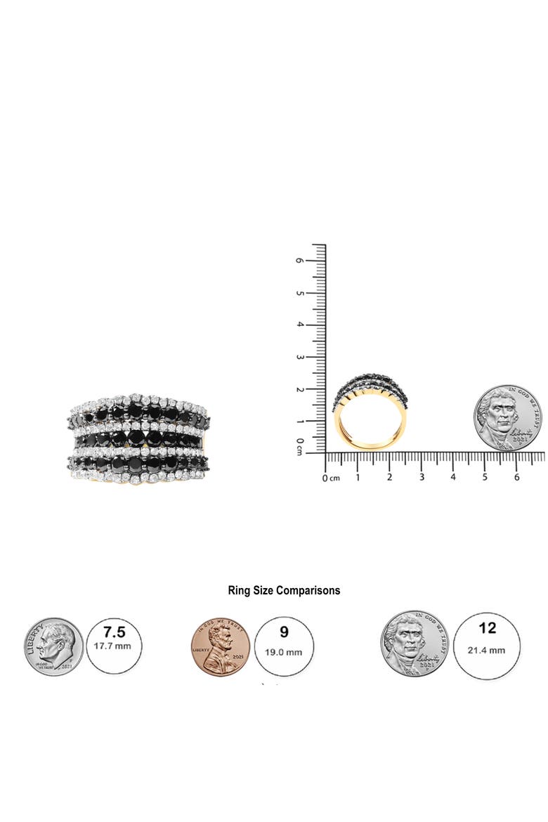 14K Yellow Gold Plated Silver 1 3/4 Cttw Black and White Diamond Multi Row Band Ring, Alternate, color, Yellow Gold over Silver