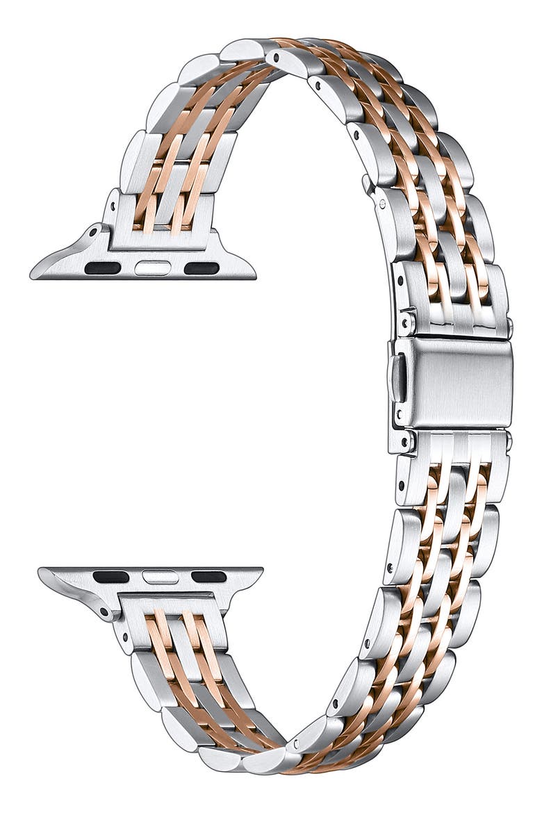 Rainey Skinny Stainless Steel Apple Watch® Watchband, Alternate, color, SILVER/ ROSE GOLD
