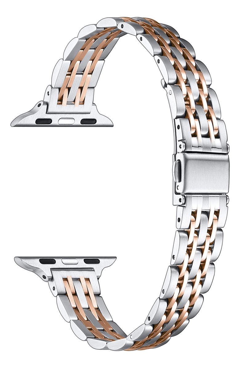 The Posh Tech Rainey Skinny Stainless Steel Apple Watch<sup>®</sup> Watchband, Alternate, color, Silver/ Rose Gold