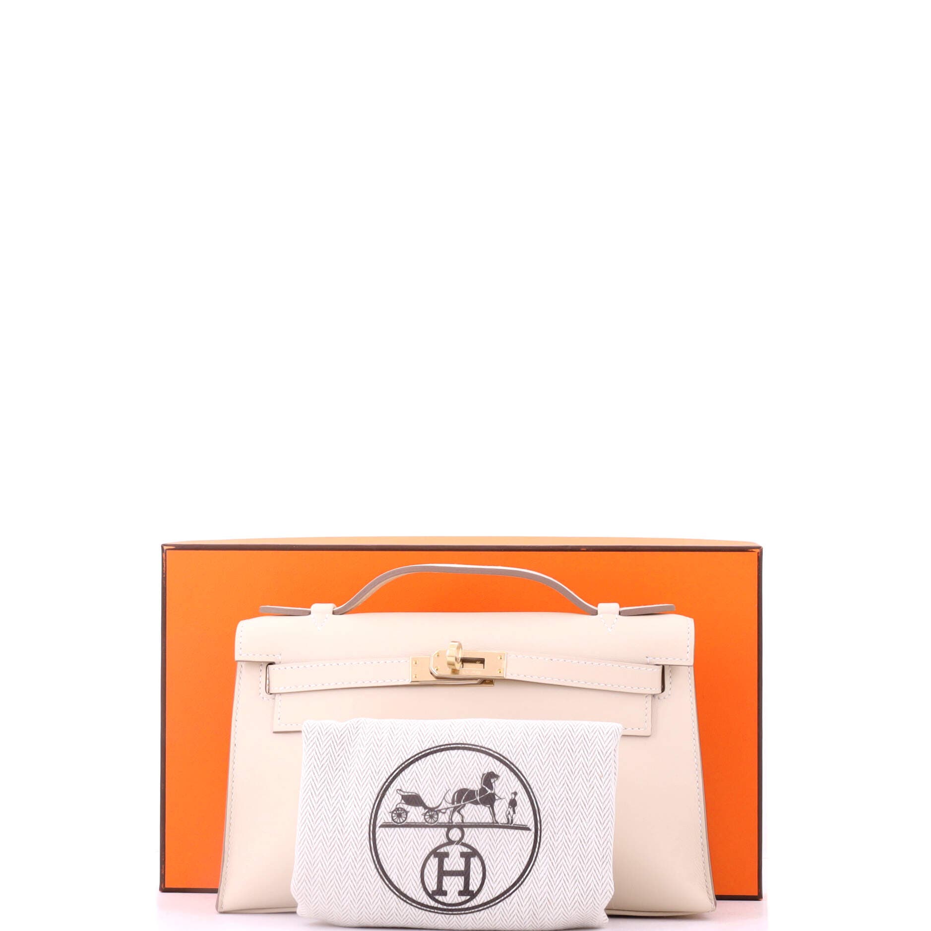 Pre-Owned Hermes Kelly Pochette Swift, Alternate, color, Craie