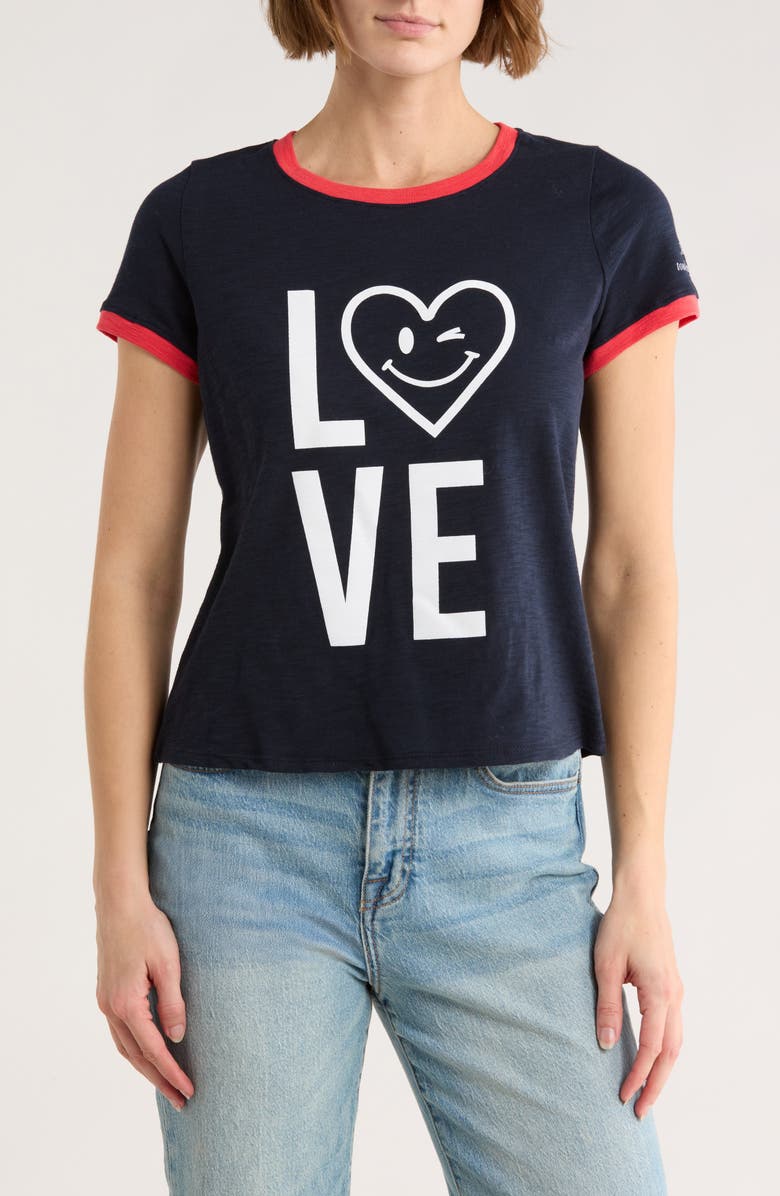 Cinq à Sept Love Smiley Heart Ringer Graphic T-Shirt, Main, color, Navy/ White/ Claret Red