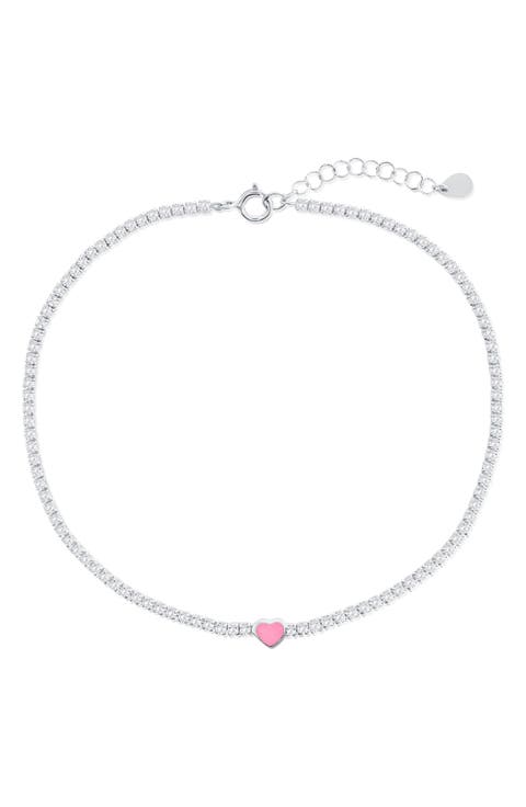 Enamel Heart Cubic Zirconia Tennis Anklet
