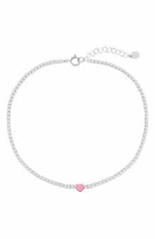 Enamel Heart Cubic Zirconia Tennis Anklet