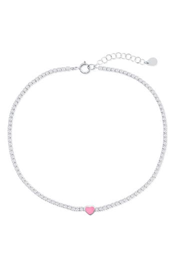 Simona Enamel Heart Cubic Zirconia Tennis Anklet In Silver