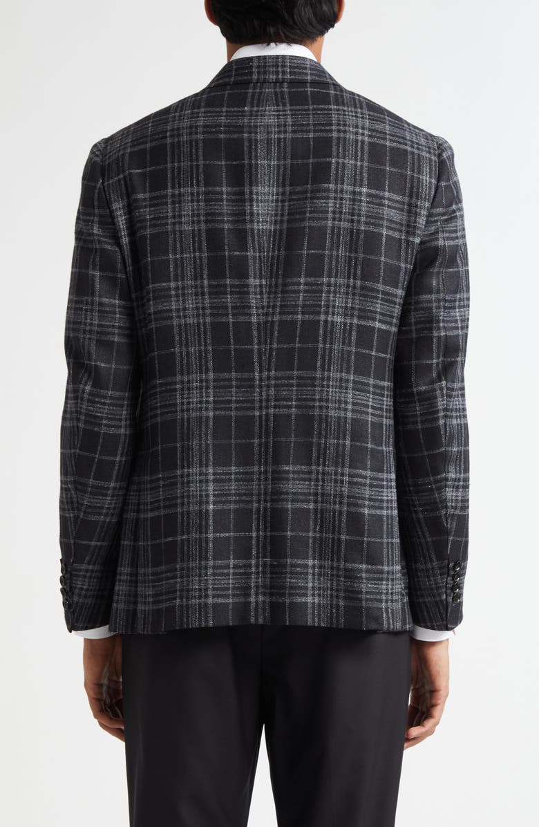 ISAIA Window Plaid Wool, Silk & Linen Sport Coat, Alternate, color, Black 990