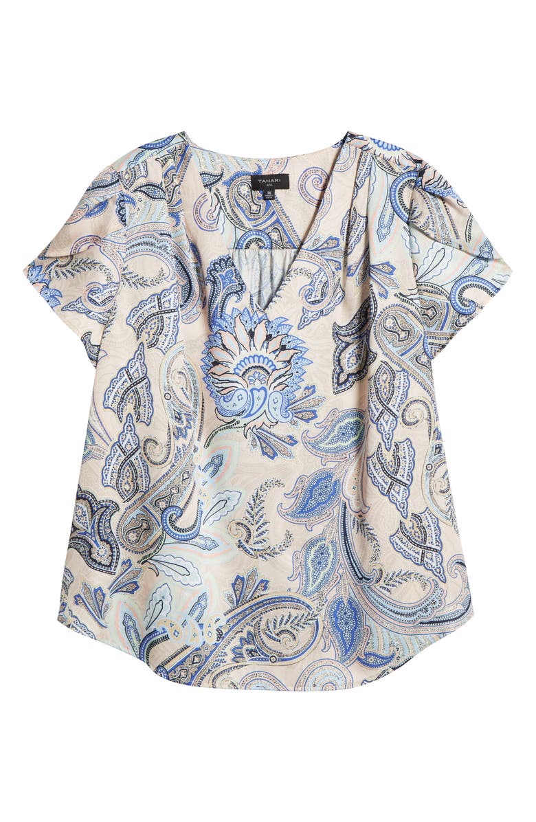 Tahari ASL Print Tulip Sleeve Top, Alternate, color, Sand Paisley