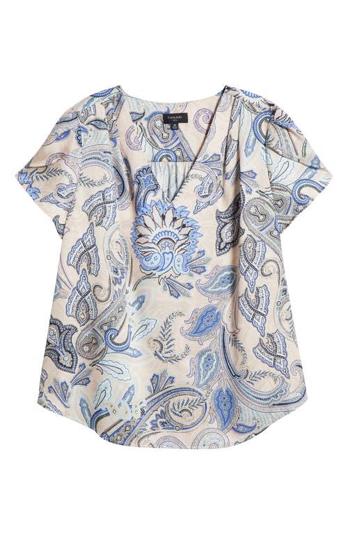 Tahari Asl Print Tulip Sleeve Top In Sand Paisley