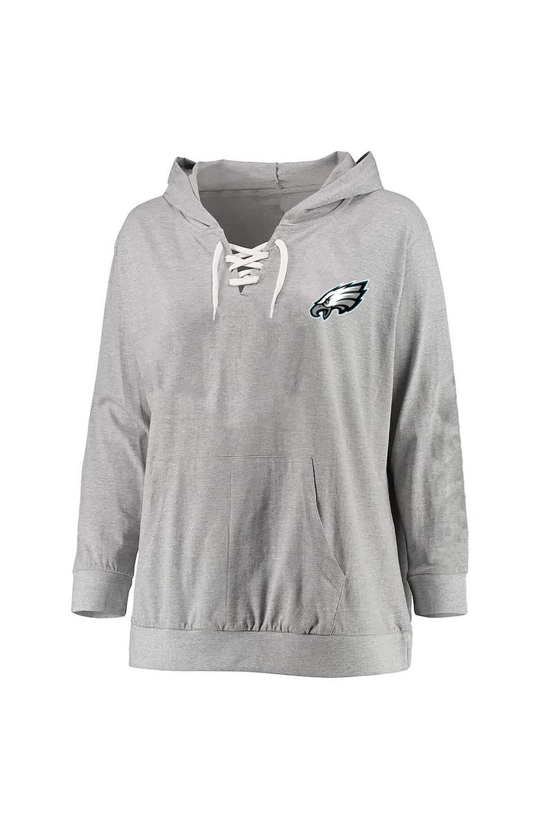 FANATICS Women's Fanatics Heather Gray Philadelphia Eagles Plus Size Lace-up Pullover Hoodie, Alternate, color, 