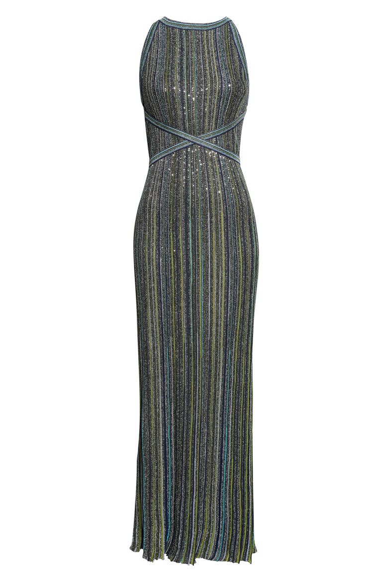 Sequin Stripe Knit Maxi Dress, Main, color, S616T-GREEN TONES