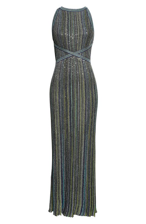 Sequin Stripe Knit Maxi Dress