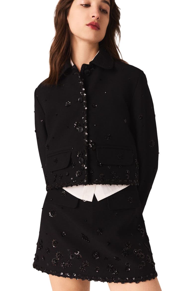 Short embroidered jacket, Alternate, color, Black
