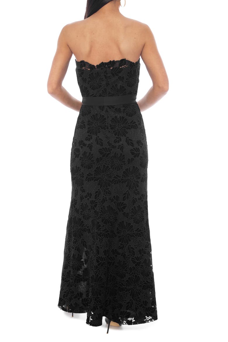 Embroidered Floral Lace Strapless Gown, Alternate, color, BLACK