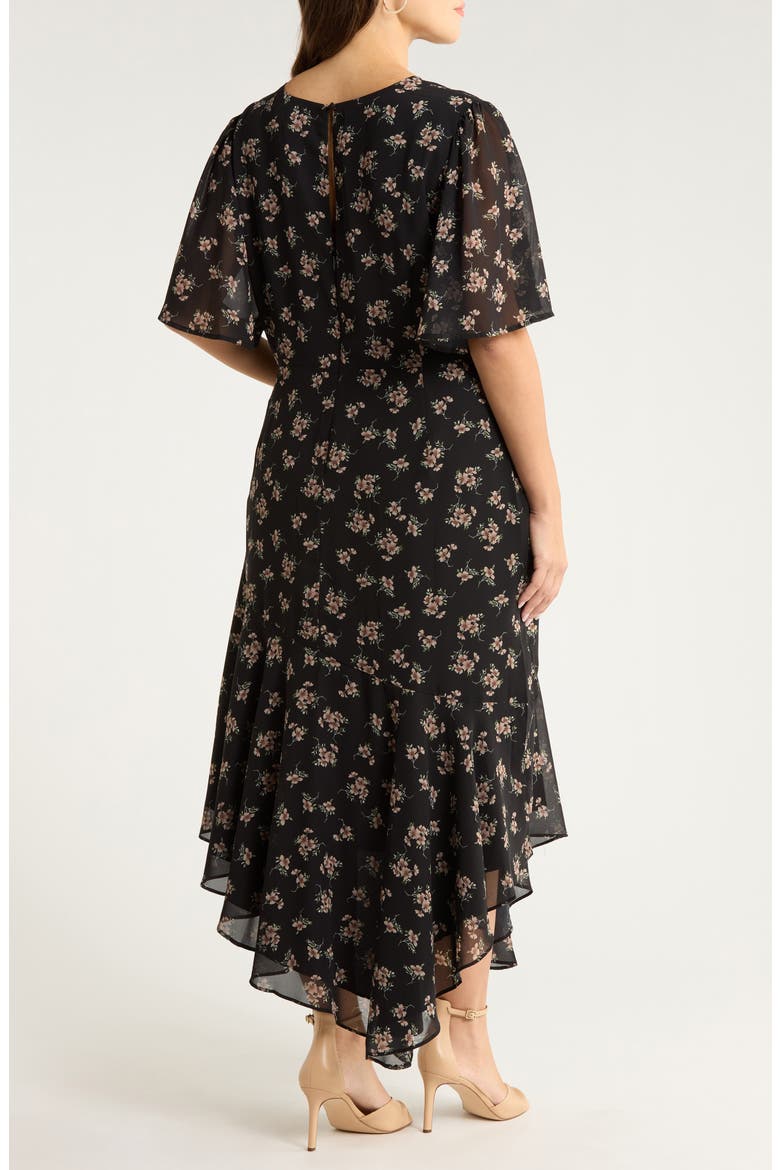 Kim Balboa Floral Asymmetric Hem Dress, Alternate, color, BLACK-MULTI
