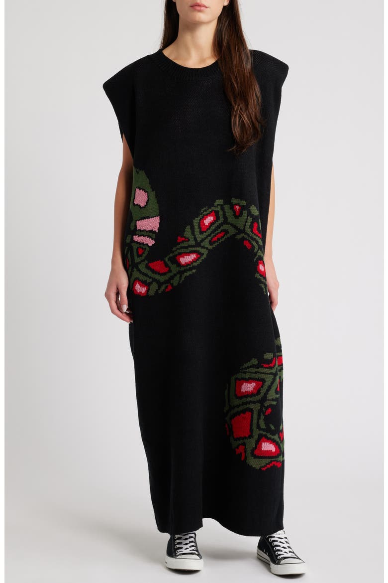Big Reputation Oversize Maxi Sweater Dress, Main, color, BLACK