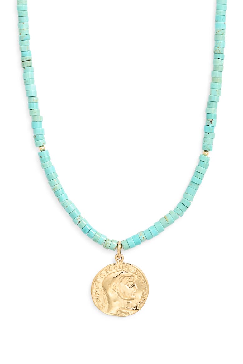 Dorsei Turquoise Bead Coin Pendant Necklace, Main, color, TURQUOISE