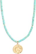 House of Olia Dorsei Turquoise Bead Coin Pendant Necklace