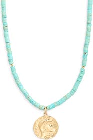 House of Olia Dorsei Turquoise Bead Coin Pendant Necklace