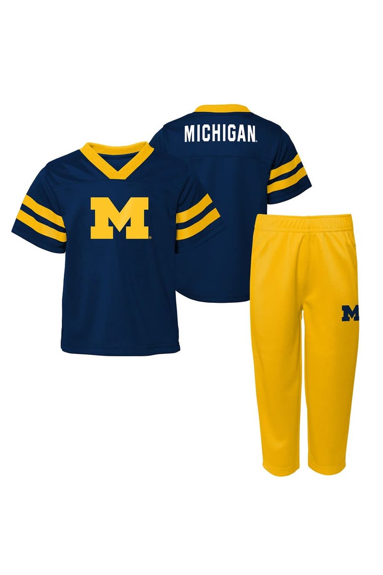 Toddler Outerstuff Navy/Maize Michigan Wolverines Red Zone Two-Piece V-Neck Top and Pants Set, Main, color, Navy