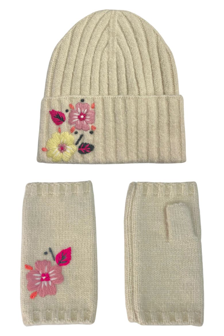 Floral Beanie & Arm Warmers Set, Main, color, IVORY