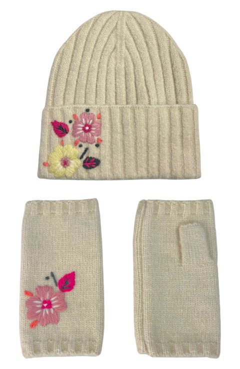 Floral Beanie & Arm Warmers Set