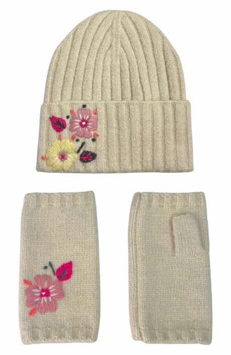 MARCUS ADLER Floral Beanie & Arm Warmers Set