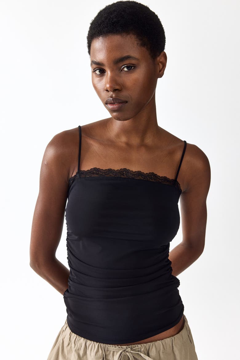 Lace-trimmed Strappy Top, Alternate, color, Black