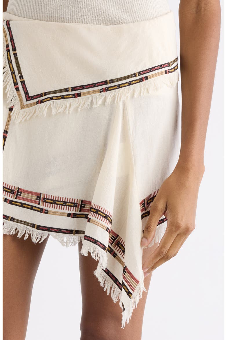 Feriel Embroidered Fringe Silk Wrap Skirt, Alternate, color, ECRU