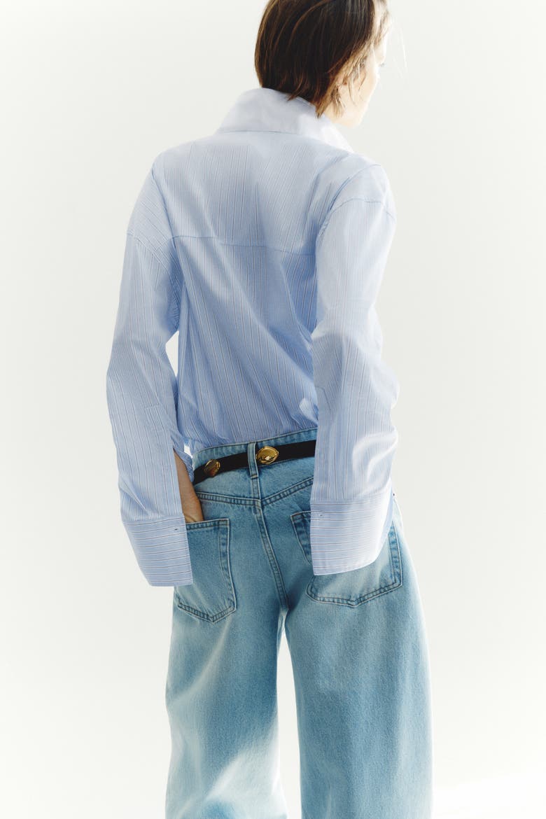 Stand-up Collar Shirt, Alternate, color, Light blue/striped