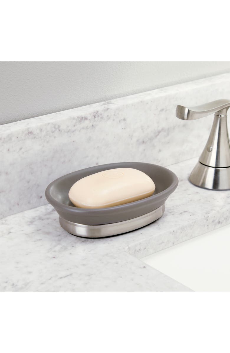 iDesign Ceramic Soap Dish for Bathroom Sink - Matte Gray/Brushed, Alternate, color, Matte Gray