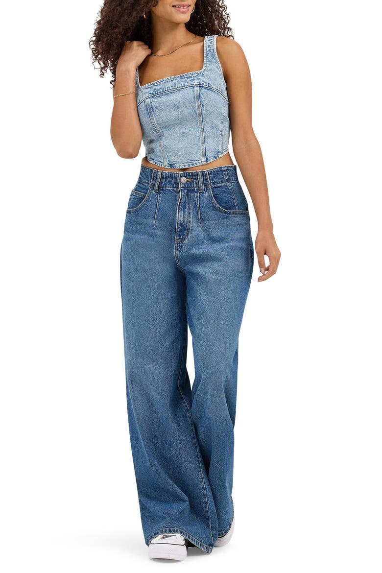 Denim Corset Top, Alternate, color, ROYAL INDIGO
