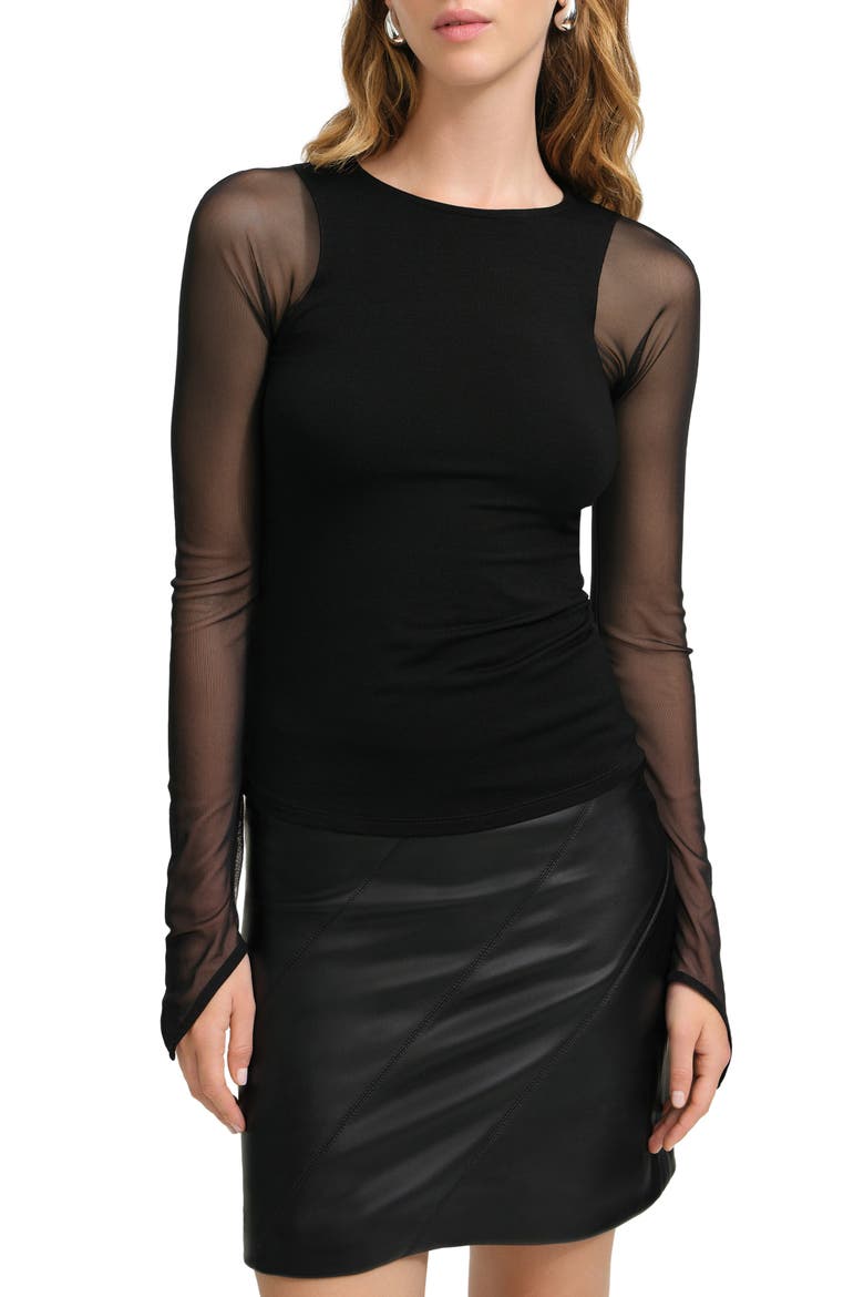 Carys Mesh Sleeve Jersey Top, Main, color, BLACK
