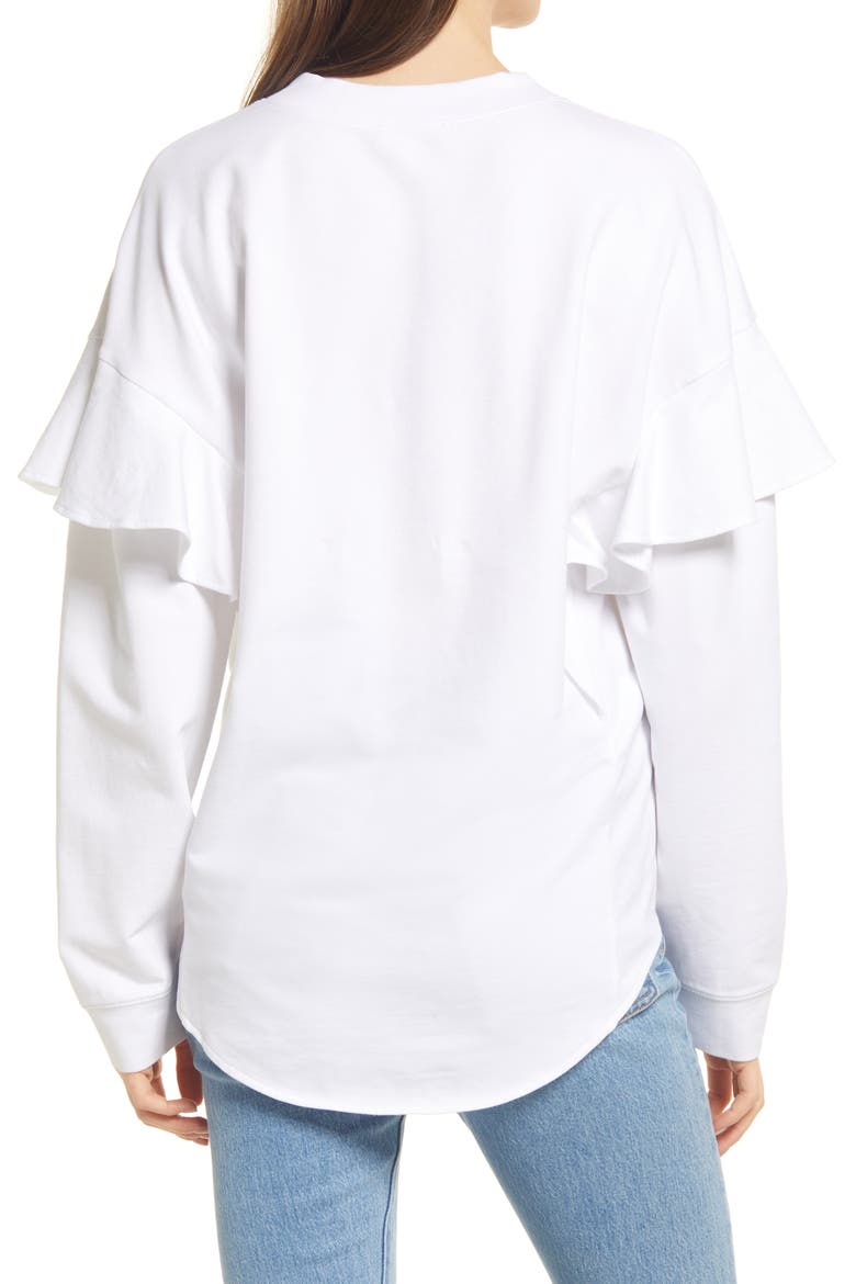 Ruffle Detail Sweatshirt, Alternate, color, WHITE