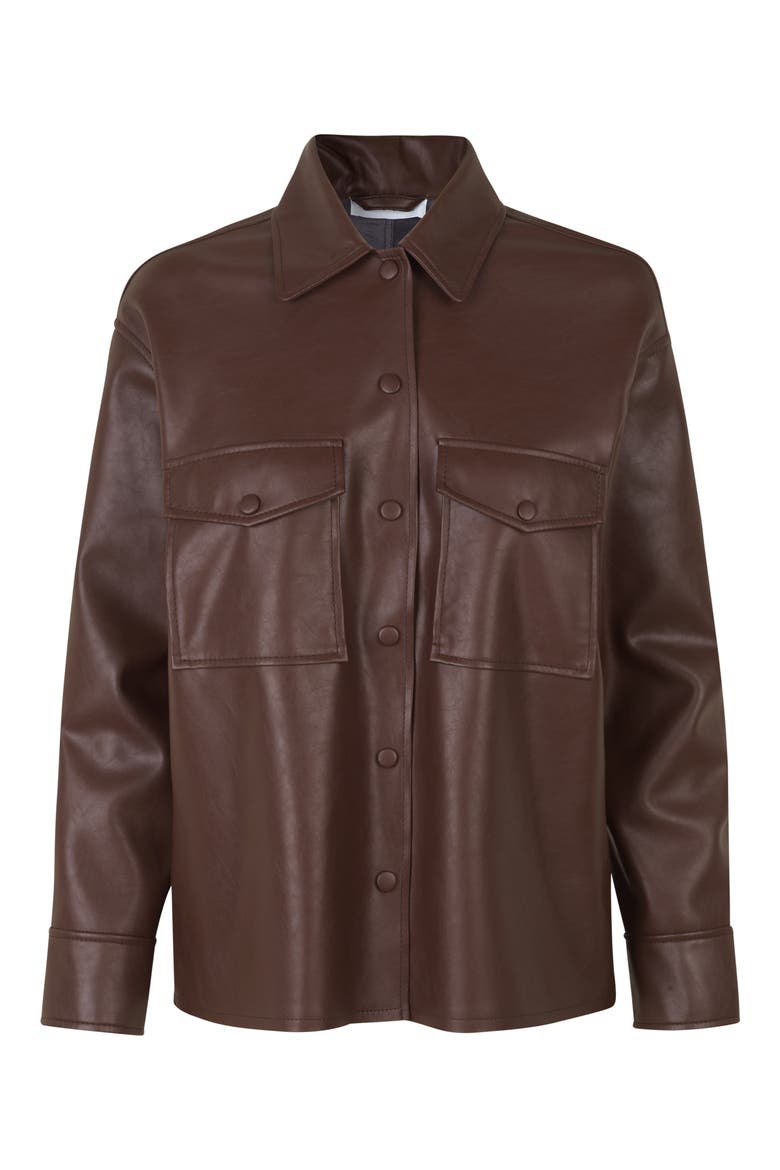Shereen Faux Leather Overshirt, Main, color, MOLE